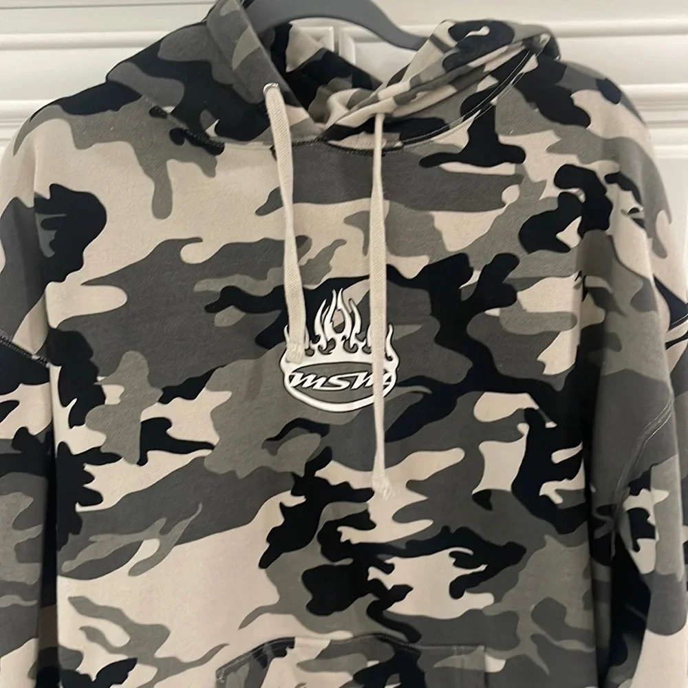 Camo Hoodie Sweatshirt Black Gray size 2X (has Company logo see photos)